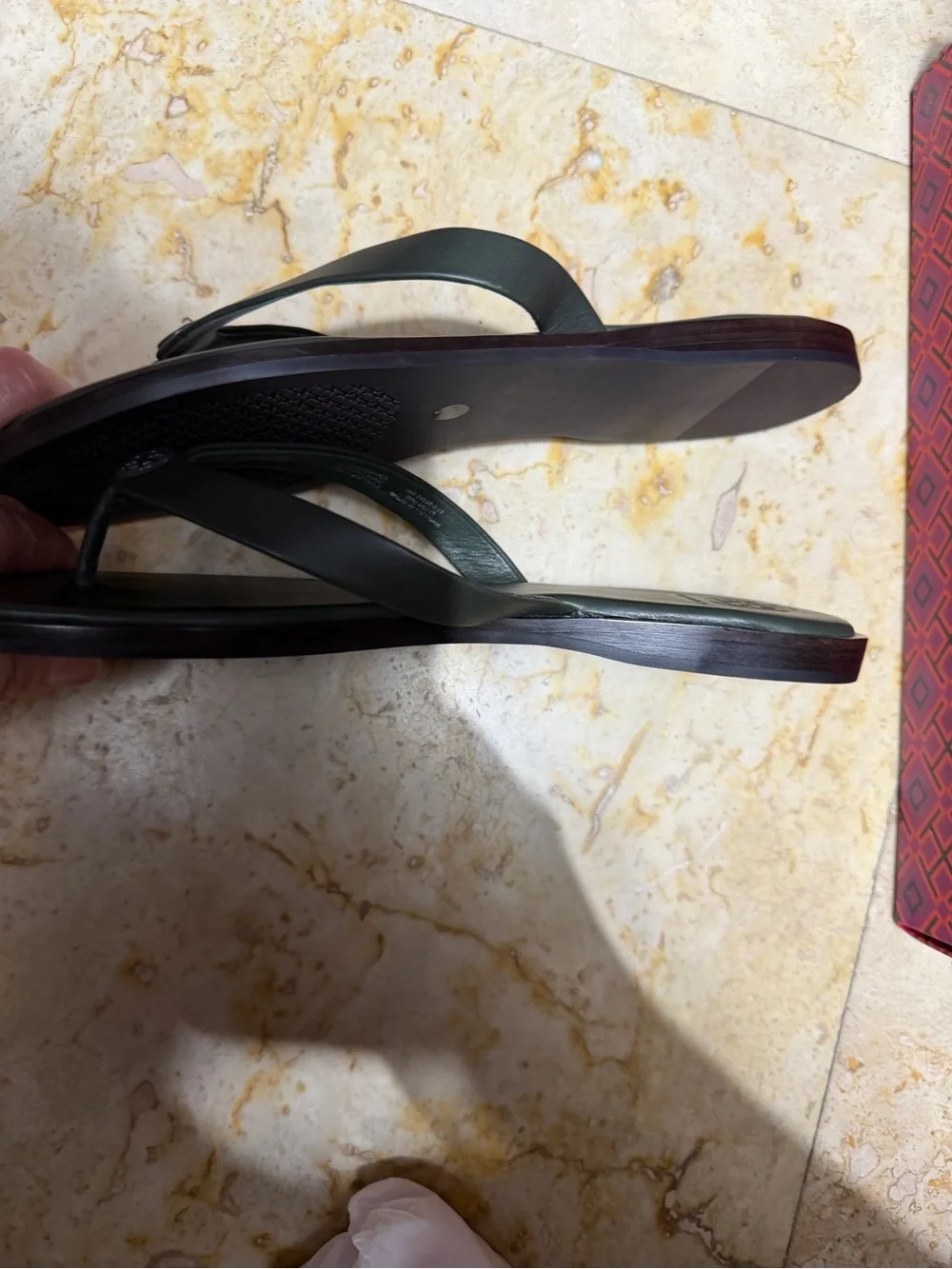 Tory Burch Dark Olive Logo Thong Sandals